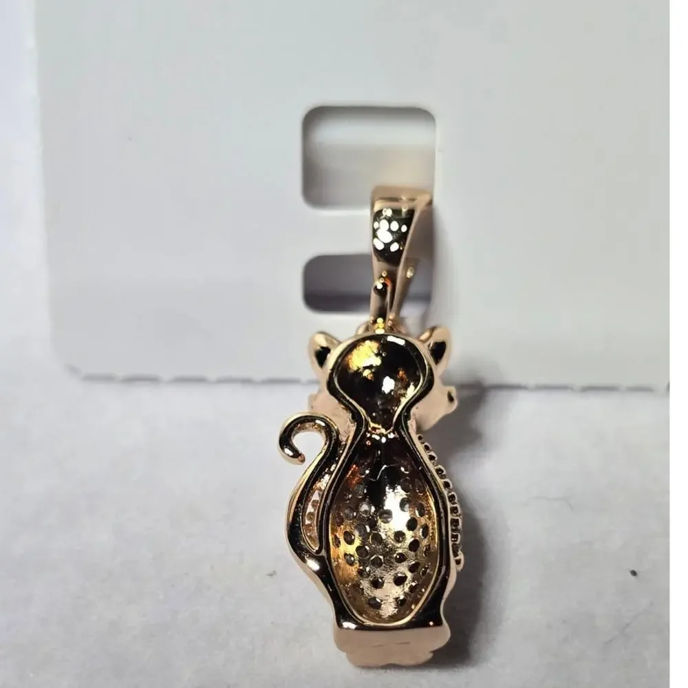Rhinestone Cat Pendant Necklace Gold Tone Charm – Whimsical Animal